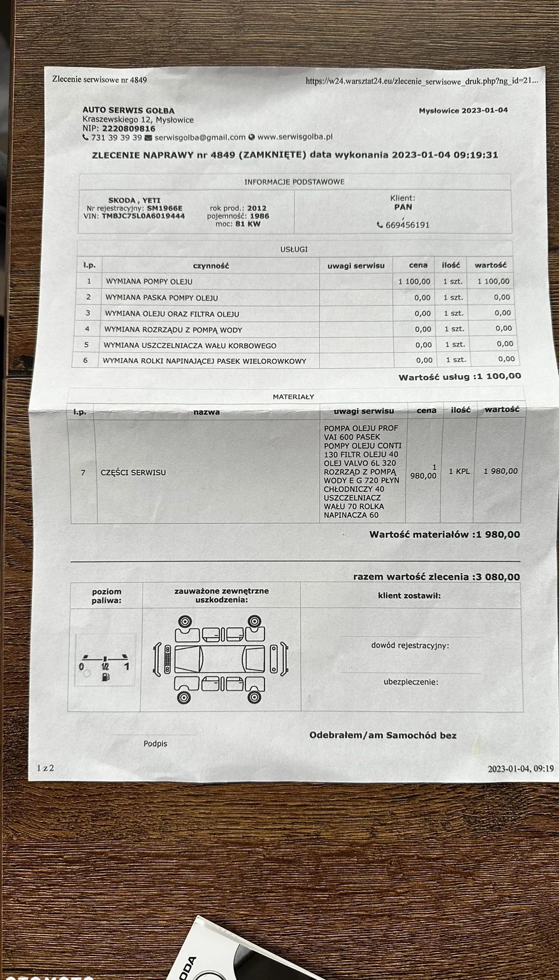 Skoda Yeti cena 25900 przebieg: 295000, rok produkcji 2009 z Będzin małe 92